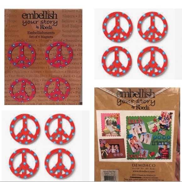 3/$25 🍄 NIP Embellish You Story Peace Sign Magnets 4 pack - Picture 1 of 3